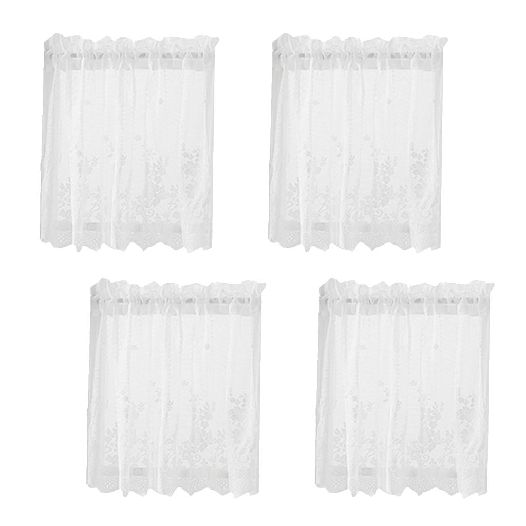 4Pcs Embroidered Lace Window Voile Sheer Curtain Valance Tiers 74x61cm White