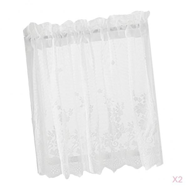 2pcs Embroidered Lace Window Voile Sheer Curtain Valance Tiers 74x61cm White
