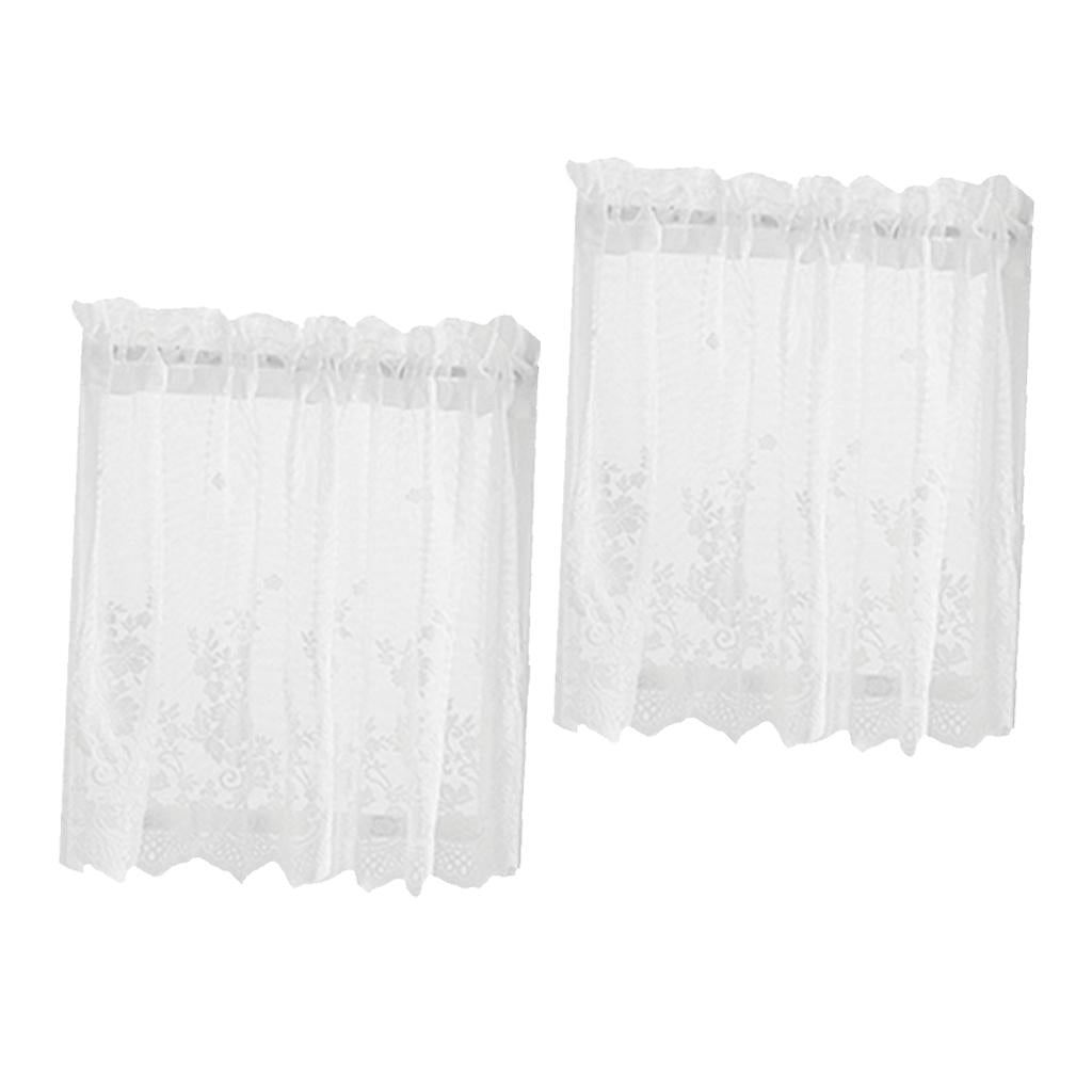 2pcs Embroidered Lace Window Voile Sheer Curtain Valance Tiers 74x61cm White