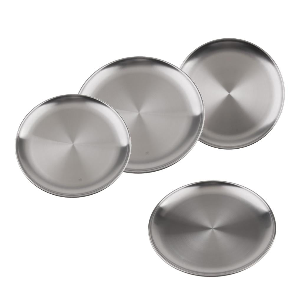 4Pcs stainless steel Round Tray Barbecue Dish fruit dinner plate