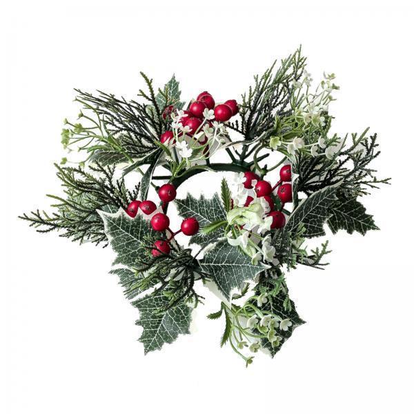 2x20cm Candle Rings Wreath Greenery Candleholders Wreaths for Tabletop, Party red