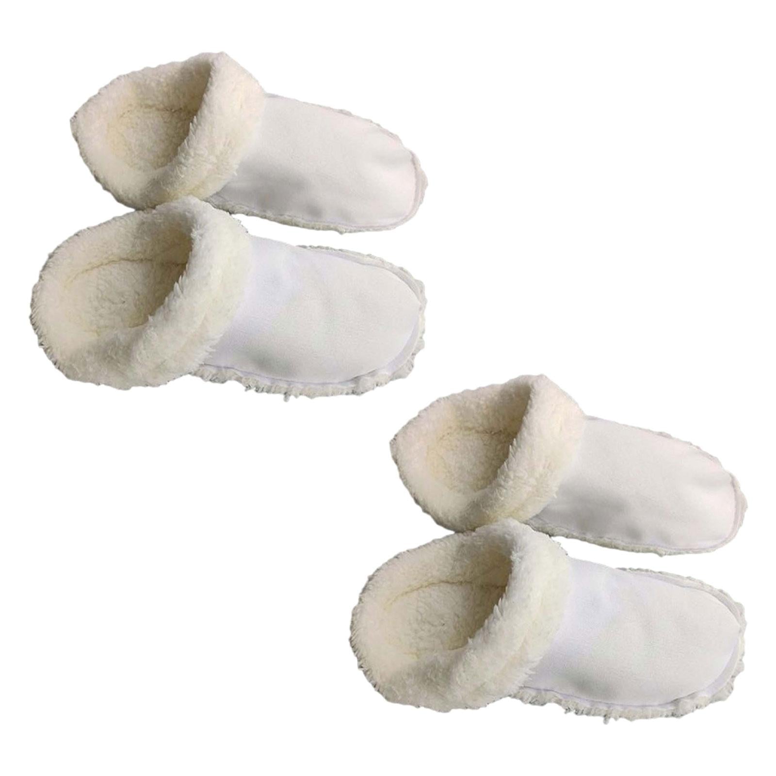 2xLiner Plush Slippers Cover Thick Plush Hole Shoes Cover for Bathroom Kitchen 24cm white