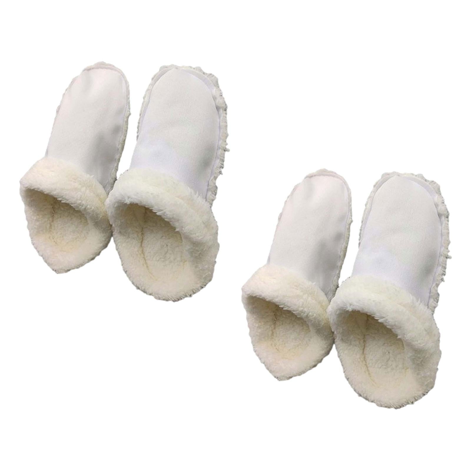2xLiner Plush Slippers Cover Thick Plush Hole Shoes Cover for Bathroom Kitchen 24cm white
