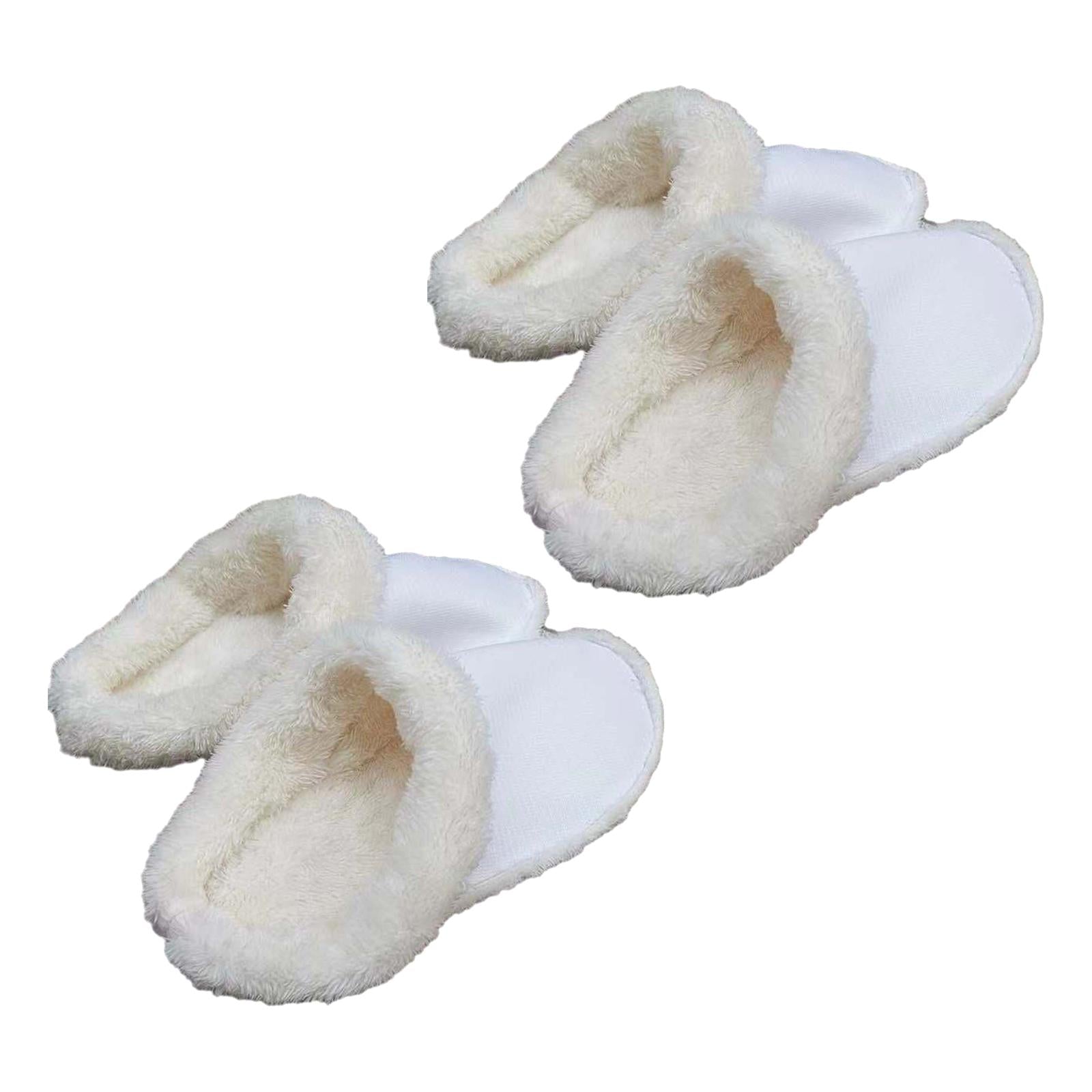 2xLiner Plush Slippers Cover Thick Plush Hole Shoes Cover for Bathroom Kitchen 19cm white