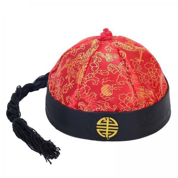 2xChinese Oriental Hat Chinese Emperor Hat for Theater Carnival Dress up Red Black 56cm