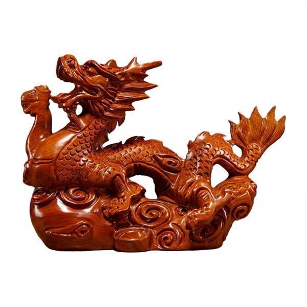 2xWooden Carved Chinese Dragon Statue Fengshui Ornament for Housewarming Gift Style A