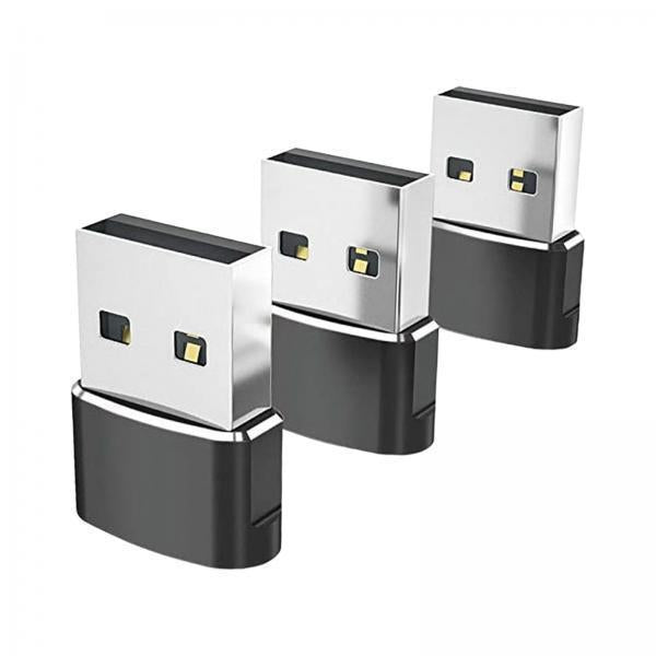 2x3Pcs Type-C 3.1 to USB 2.0 Adapter Plug Data Transmission for Headphones Black