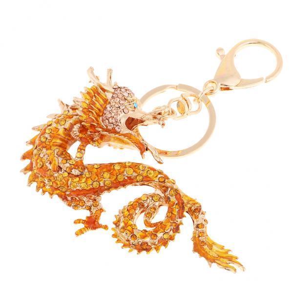 4xChinese Dragon Keychain Rhinestone Bag Keyring Unisex New Year Birthday Gift