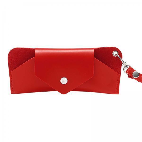 3xGlasses Case Stylish PU Leather Eyewear Sleeve for Office Shopping Women Men Red