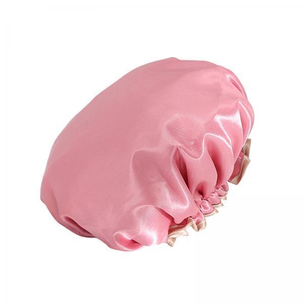 3xShower Cap Reusable Waterproof Layer Bathing Hair Cap for Salon Girls Ladies Rose Pink