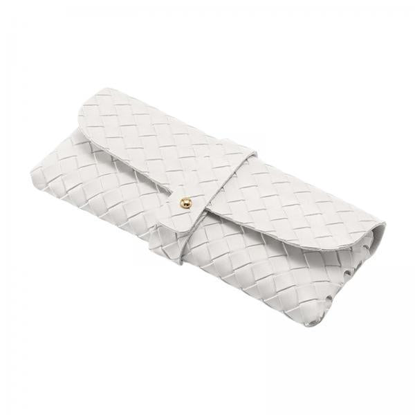 3xWoven PU Leather Glasses Case Button Closed Soft Glasses Pouch Bag for Women White