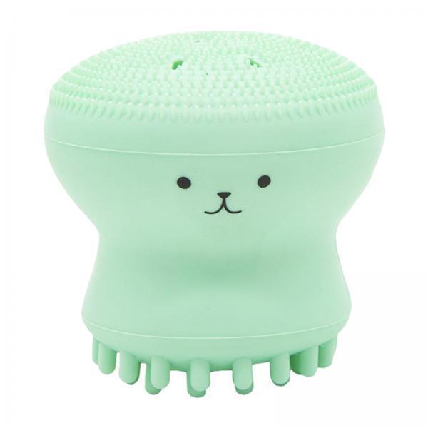 4xOctopus Cute Silicone Face Brush for Massage Remove Scrub Deep Cleansing green