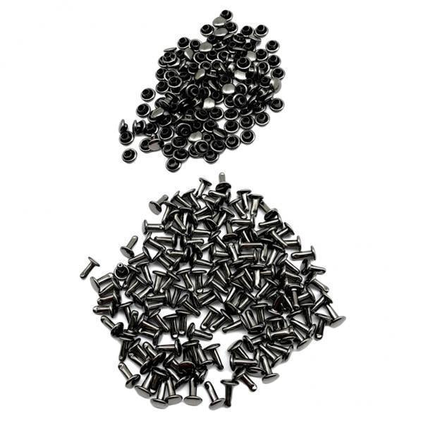 2x100 Sets Double Caps Studs Rivets for Bags Shoes Leather 6x10mm Grey Black
