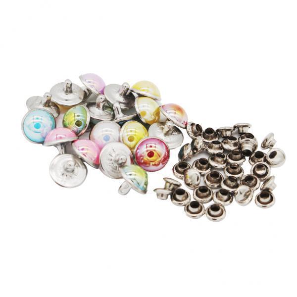 3x20 Set Mushroon Metal Rivets Studs Rainbow for Clothes Shoes Bags Decor 10mm