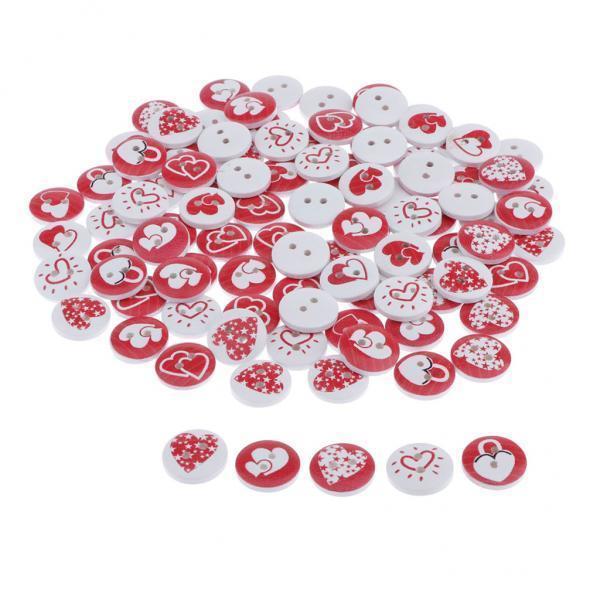 2x100pcs Heart Wooden Buttons Sewing Buttons DIY Handmade Clothing Scrapbook