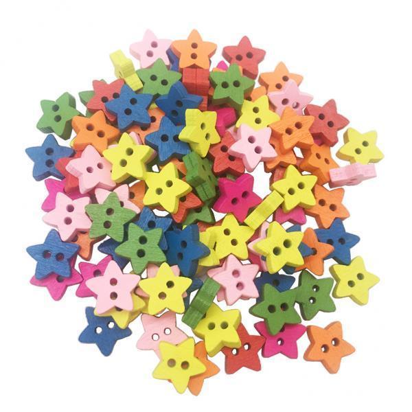 2x100Pcs Cartoon Star Wooden Sewing Buttons 2 Hole for Scrapbooking Cardmaking