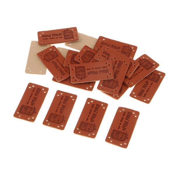 2x20pcs Retro Synthetic PU Leather Tag DIY Handmade Sew Label Patches Brown 2