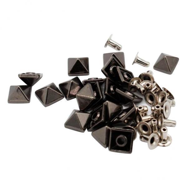 2x20 Sets Pyramid Stud Rivets Snap Buttons DIY Leather Crafts Diamond Black