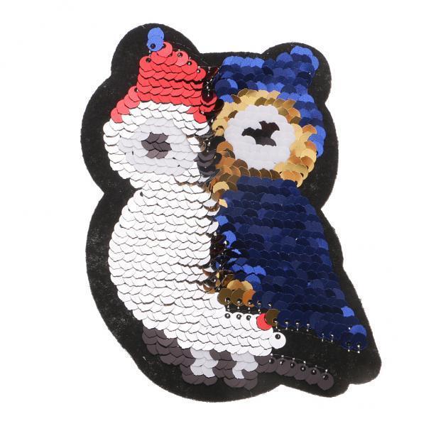 4xReversible Sequins Cartoon Owl Patch Badge Iron on Applique DIY Craft