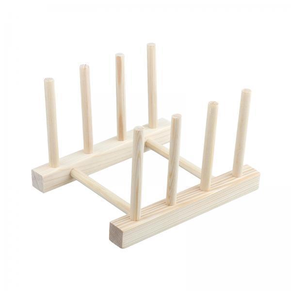 2xWooden Dish Rack for Kitchen Counter Plate Rack Holder for Plate Pot Lid Cup 4 Slots