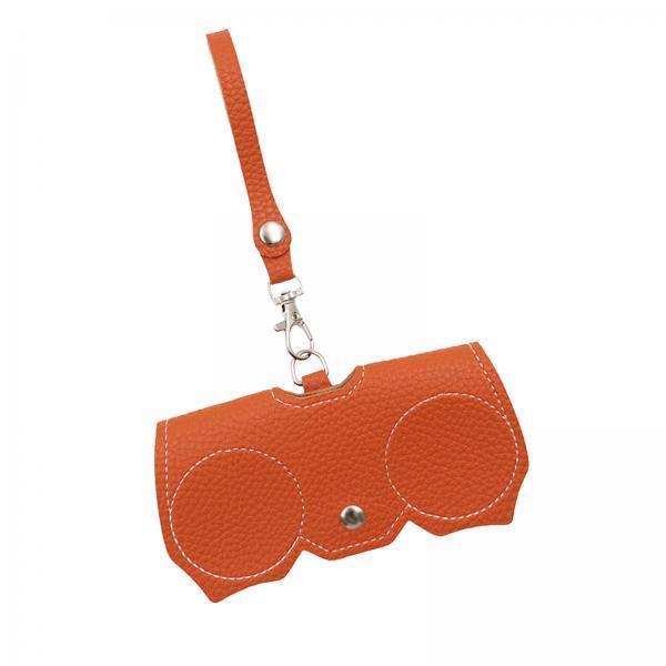 2xGlasses Bag Handmade Dustproof Glasses Clip PU Leather Case Eyeglasses Pouch Orange