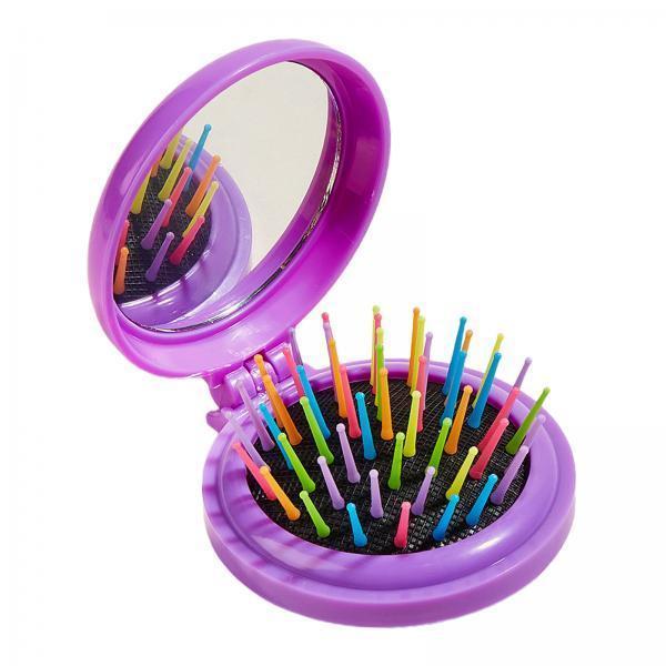 4xComb with Mirror Round Small Mirror Comb Round Travel Hair Brush with Mirror Violet