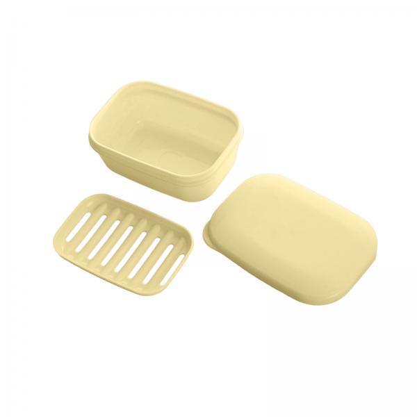 3xDetachable Soap Holder with Lid with Removable Draining Tray for Camping Gym Yellow