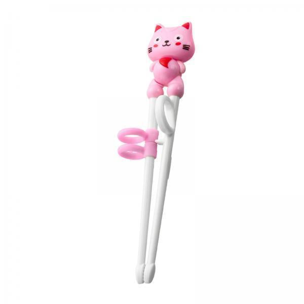 3xKid Training Chopsticks Cartoon with Positioning Rings Lightweight Anti Slip Cat Pink