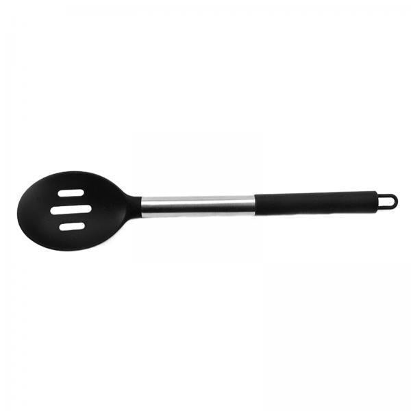 2xSilicone Kitchen Serving Spoon Tablespoons Set for Party Kitchen Buffet Black Slotted Spoon