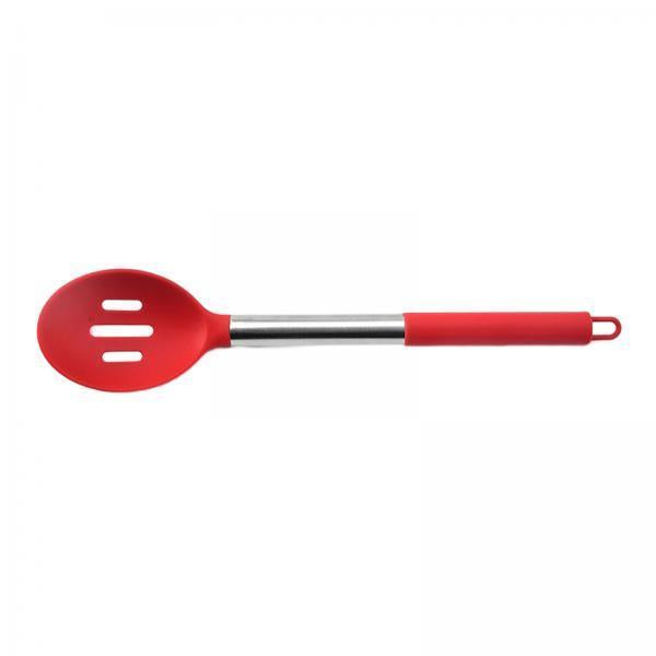 2xSilicone Kitchen Serving Spoon Tablespoons Set for Party Kitchen Buffet Red Slotted Spoon