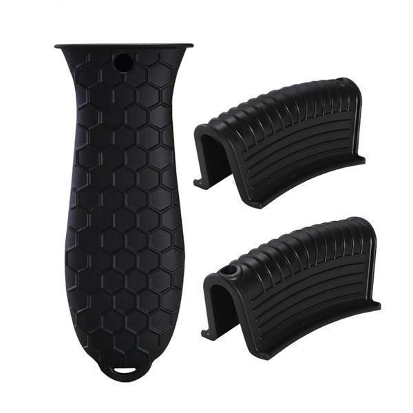 2xSilicone Pot Holder Sleeve Pot Frying Pan Handle Cover Grip Kitchen Black