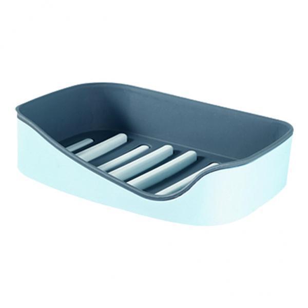 2xSoap Holders with Drain, Double Layer Draining Soap Box for Bathroom Blue