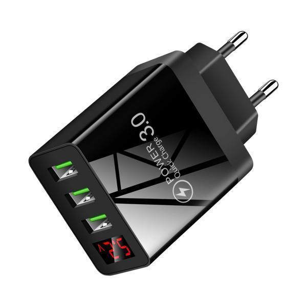 4x3USB Digital Display Fast Charging Portable Fast Charger for Travel Charging Black