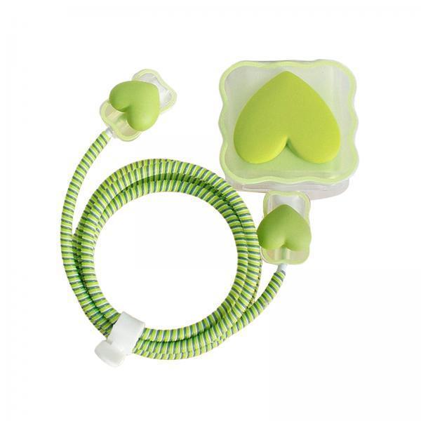 3xChargers Cable Protective Cover 4in1 3D Protective Case for Cell Phone Phone Love Green