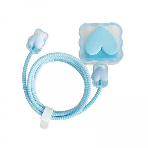 2xChargers Cable Protective Cover 4in1 3D Protective Case for Cell Phone Phone Love Blue