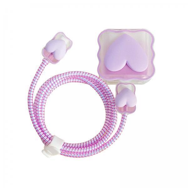 3xChargers Cable Protective Cover 4in1 3D Protective Case for Cell Phone Phone Love Purple