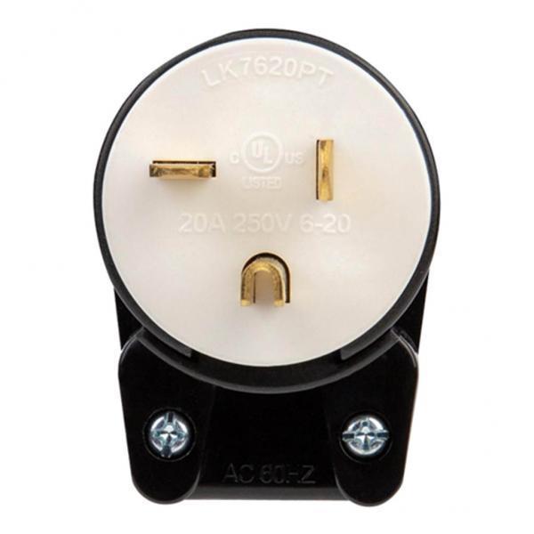 4xNEMA LK7620P 6-20P Grounding Locking Plug, 20A 250V AC, 2 Pole 3 Wire Bend