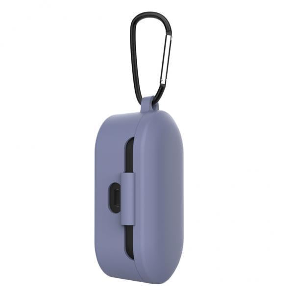 2xFor QCY T1S/QS2 Earbuds Cover Bluetooth Earphone Case Cover Protective Case Lavender gray+anti-lost buckle