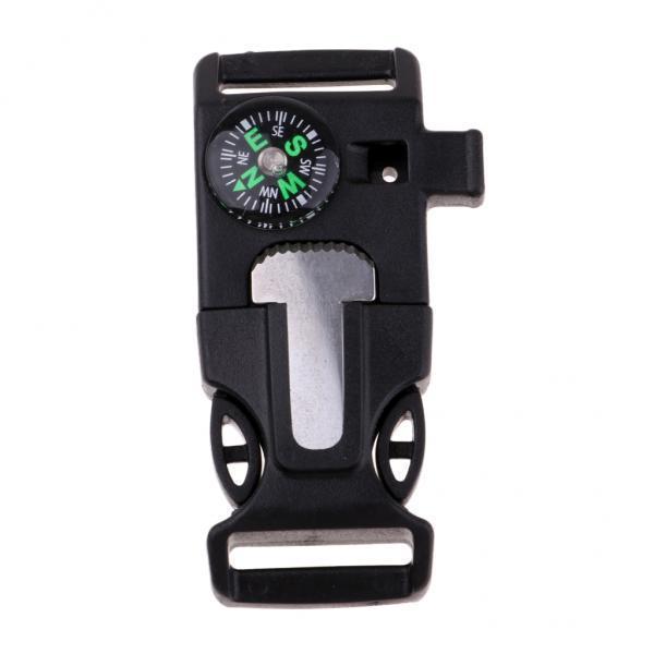 4xPlastic Side Release Buckle Emergency Whistle Compass Outdoors Light Black