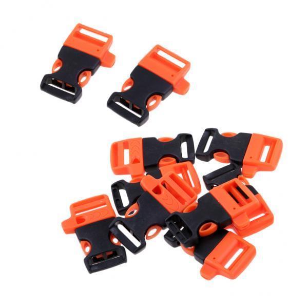 2x10pcs Cord Bracelet Side Release Buckle Survival Whistle 5.5x3.5cm Orange