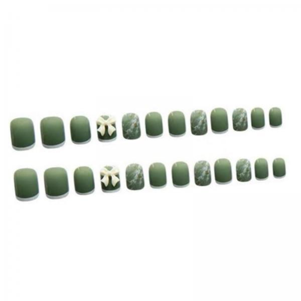 3xPress on Nails with Adhesive Tabs and Nail File 24 Fake Nails for Women Green