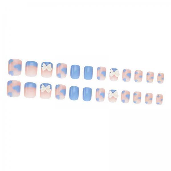 2xPress on Nails with Adhesive Tabs and Nail File 24 Fake Nails for Women Blue Pink