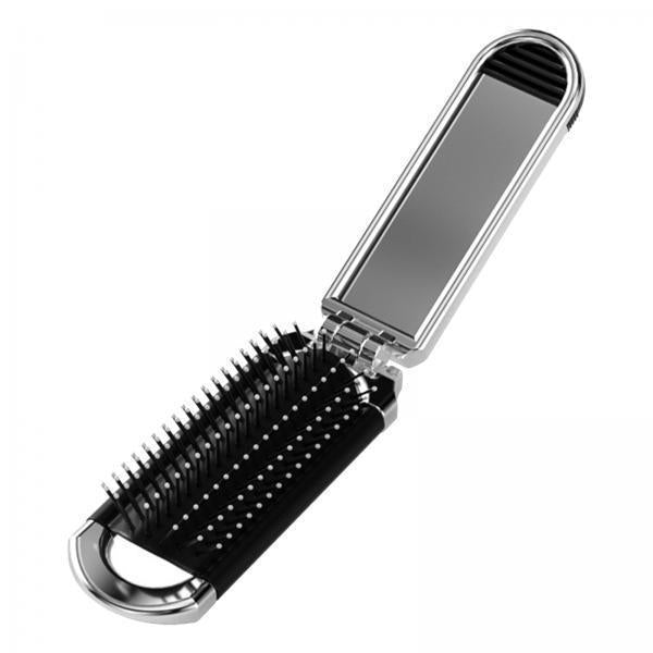 2xFolding Hair Brush with Mirror Portable Travel Hair Brush for Gym Car