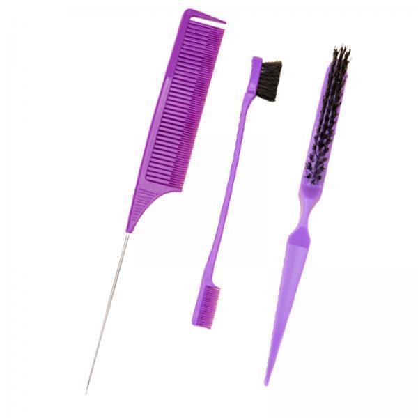 3x3Pcs Slick Brush Set Edge Brush for Grooming Slicking Edge and Back Brushing Purple