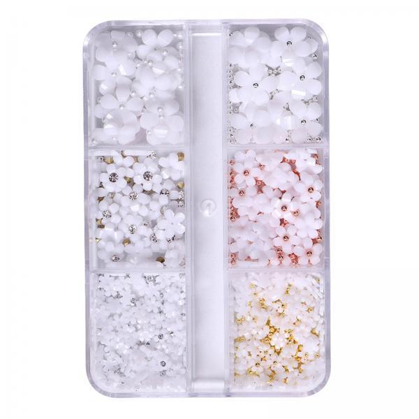 4xMixed 3D Flower Nail Charms 6 Grids Nail Decoration Supplies for Nail Crafts Style A