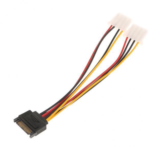 2x15Pin Male to Dual 4Pin Cable 15P SATA Male to 2x 4pin Splitter Power Cord