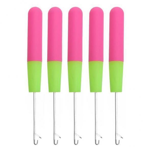 2x5 Packs 6in Latch Hook Crochet Needle for Braids Hair Extension Weave Pink