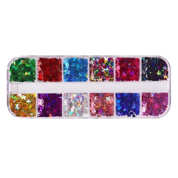 2x12 Colors Nail Glitter Sequins Butterfly Flakes Nail Art 3D Decoration 01