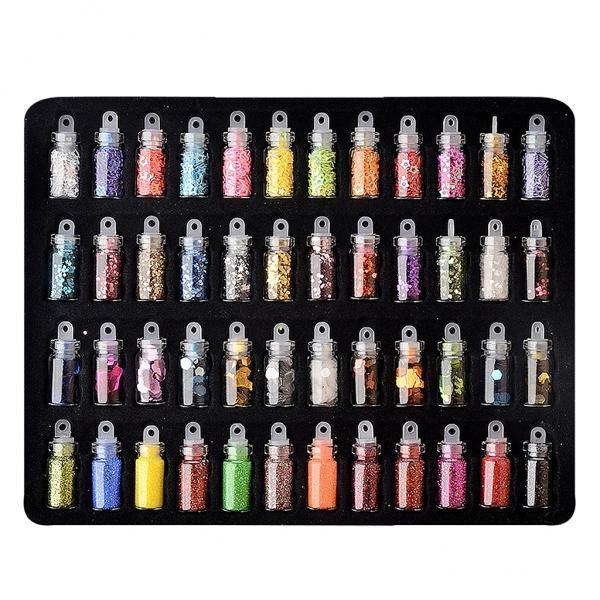 3x48 Bottles DIY Nail Art Glitter DIY Tips Shiny 3D Nails Rhinestones Charms