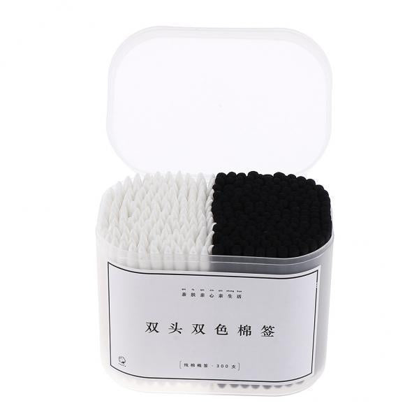 3x300Pcs Cotton Swabs Buds Spiral Pointed Tips Makeup Applicators White Black